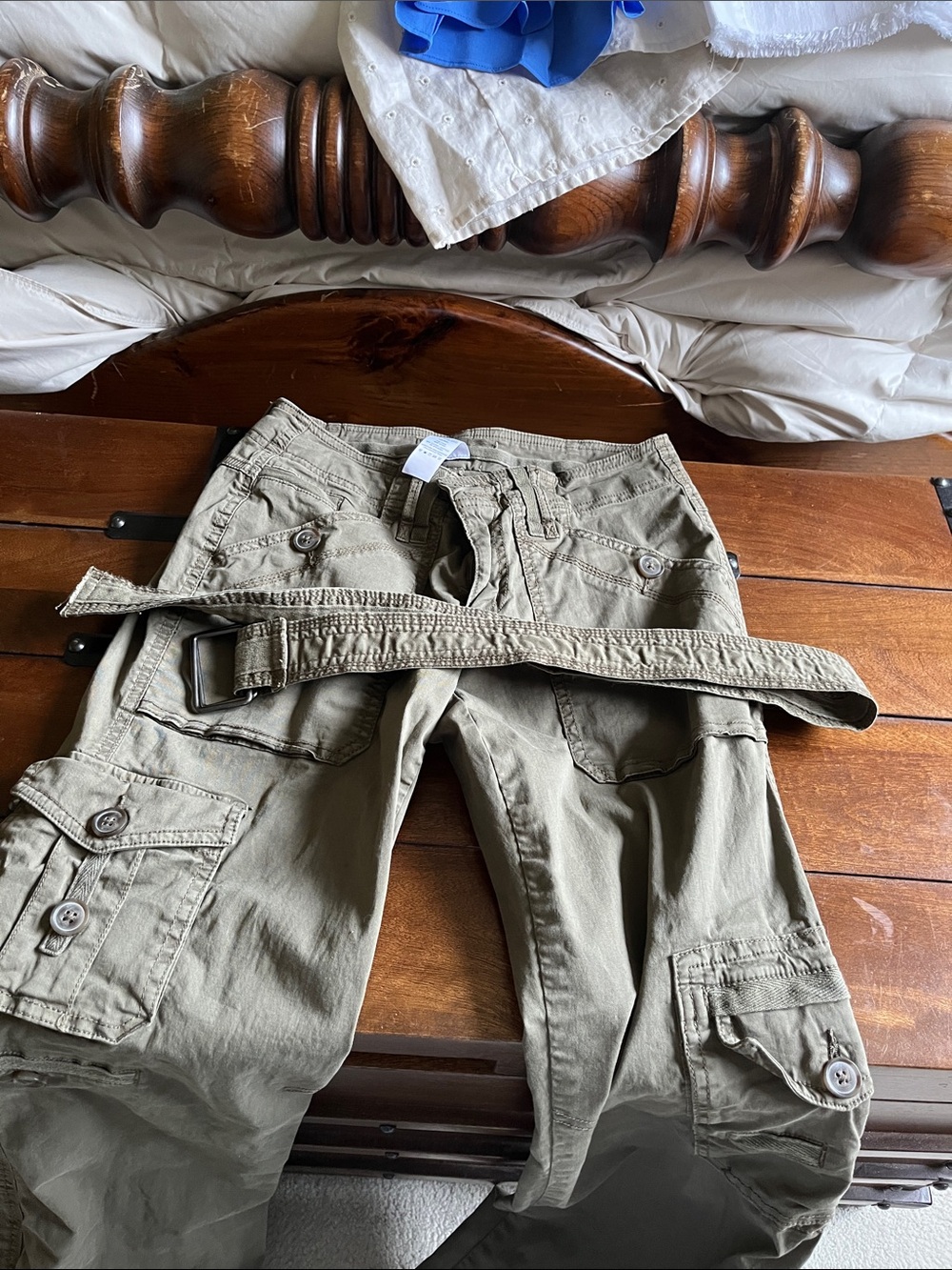Olive Cargo Utility Pants with Belt